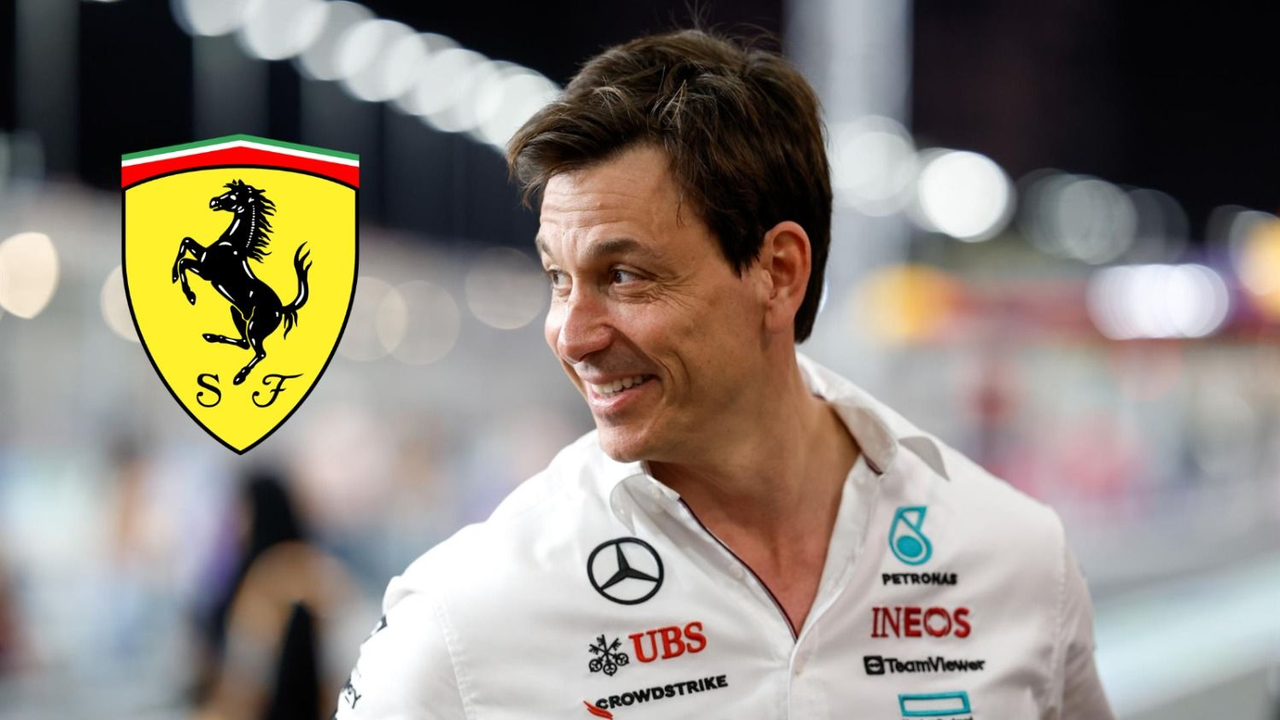 Toto Wolff y el logo de Ferrari.