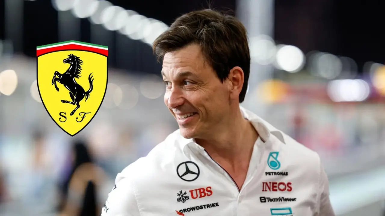 Toto Wolff y el logo de Ferrari.