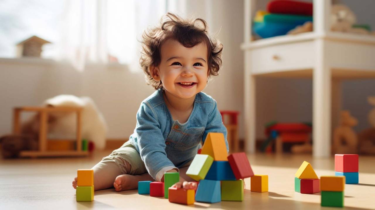 Niño jugando con bloques de colores, Día de la Niñez COTO.