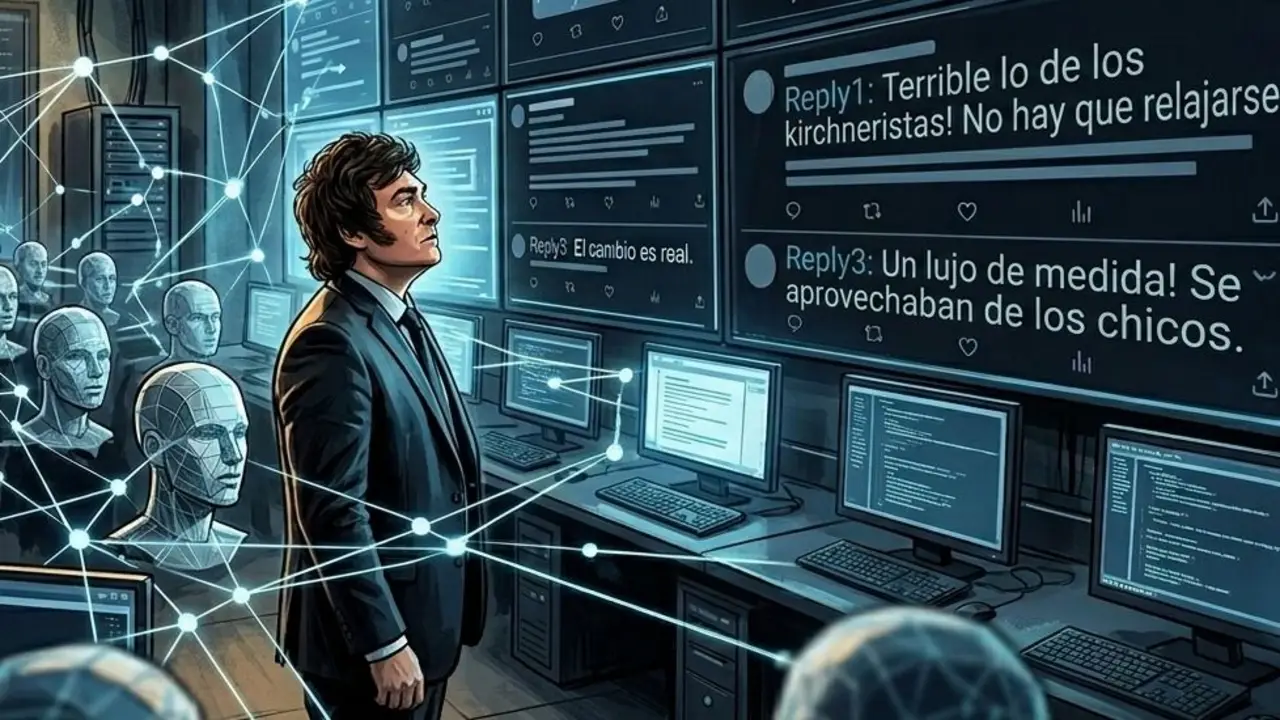Javier Milei, bots, granja de bots, redes sociales, X, Twitter, astroturfing.