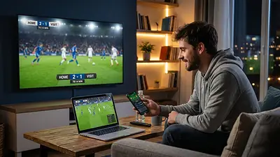 Persona mira fútbol online desde una notebook con conexión VPN Persona mira fútbol online desde una notebook con conexión VPN
