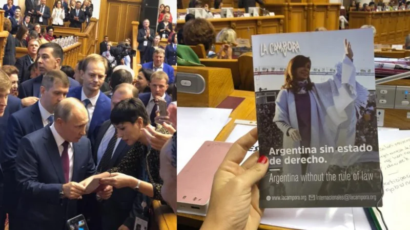 Mayra Mendoza le entregó a Putin un folleto denunciando la persecución a CFK