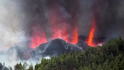 La lava del volcán en Canarias lleva arrasadas 154 hectáreas y 320 edificaciones La lava del volcán en Canarias lleva arrasadas 154 hectáreas y 320 edificaciones