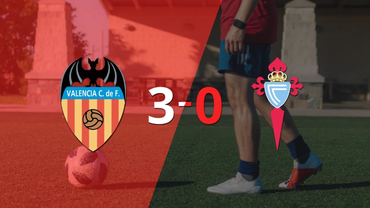 Valencia golea 3-0 como local a Celta