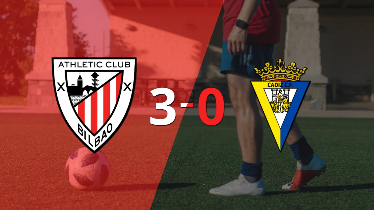 Athletic Bilbao fue contundente y goleó 3-0 a Cádiz