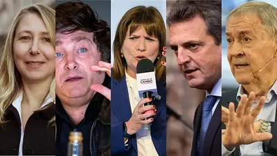 Myriam Bregman, Javier Milei, Patricia Bullrich, Sergio Massa y Juan Schiaretti. Myriam Bregman, Javier Milei, Patricia Bullrich, Sergio Massa y Juan Schiaretti.