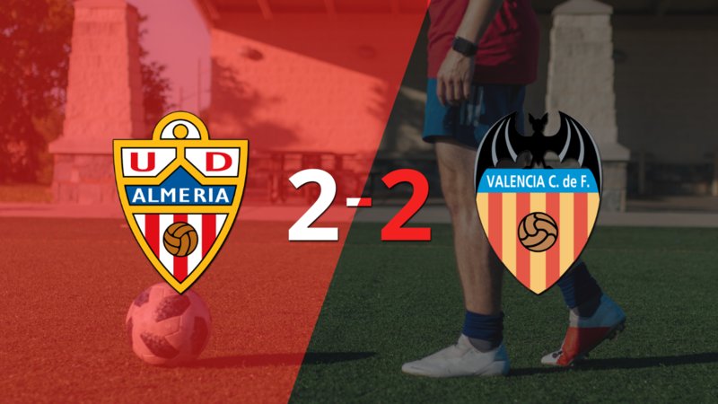 Almería empató con Valencia y Sergio Arribas anotó dos goles