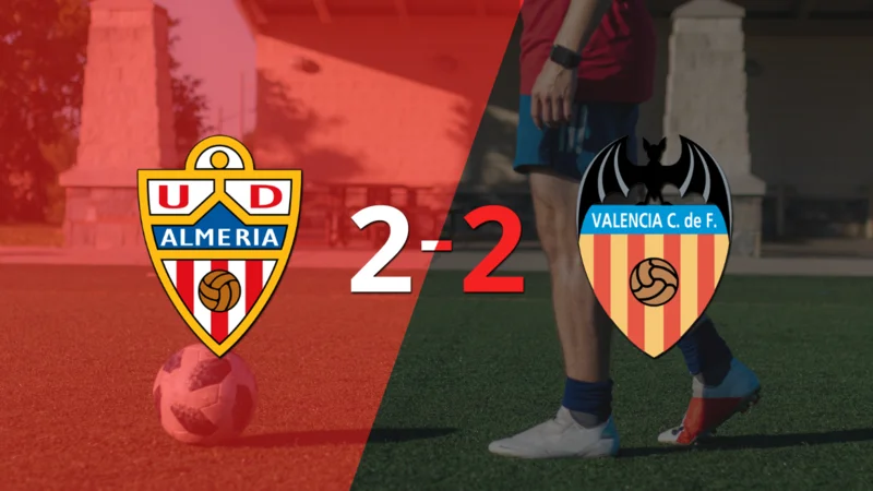 Almería empató con Valencia y Sergio Arribas anotó dos goles