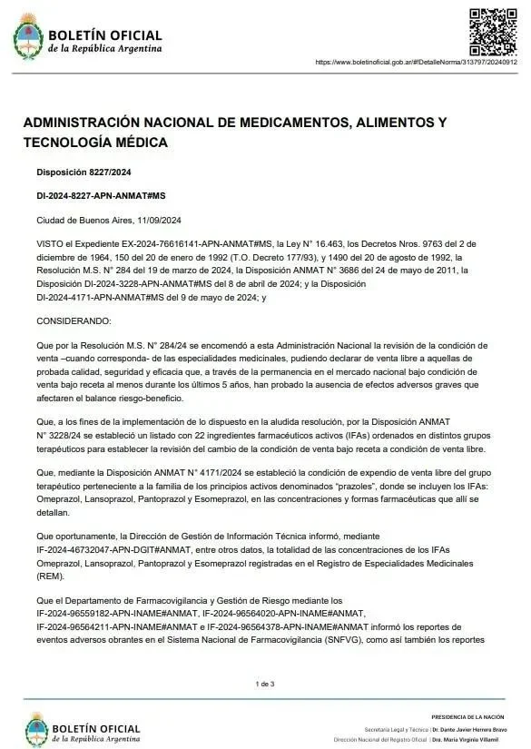 ANMAT permitió la venta libre de medicamentos contra la gastritis
