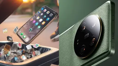 Iphone en la basura y un celular Xiaomi Iphone en la basura y un celular Xiaomi