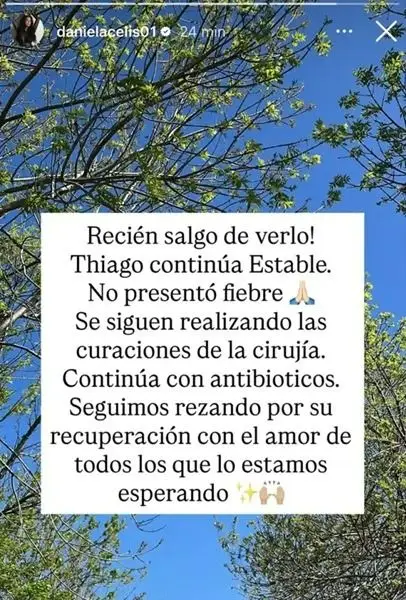 El nuevo posteo de Daniela sobre la salud de Thiago.
