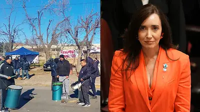 Trabajadores reclamando y Victoria Villarruel Trabajadores reclamando y Victoria Villarruel