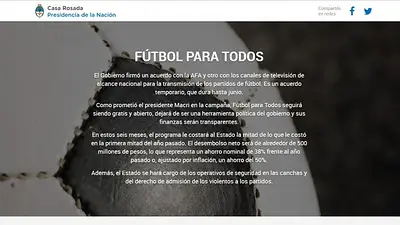 La web de Casa Rosada aún mantiene las promesas de Fútbol Para Todos La web de Casa Rosada aún mantiene las promesas de Fútbol Para Todos