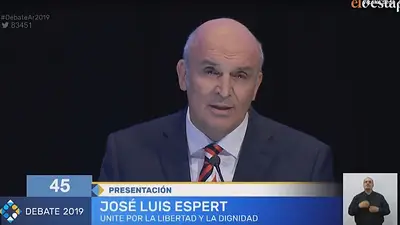 Debate 2019: En su presentación, José Luis Espert cruzó a Mauricio Macri por las "trampas" para no dejarlo competir Debate 2019: En su presentación, José Luis Espert cruzó a Mauricio Macri por las "trampas" para no dejarlo competir
