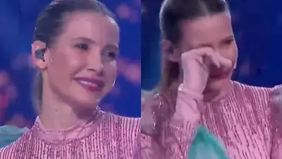 Guillermina Valdés llorando en Quién es la máscara por Telefe Guillermina Valdés llorando en Quién es la máscara por Telefe