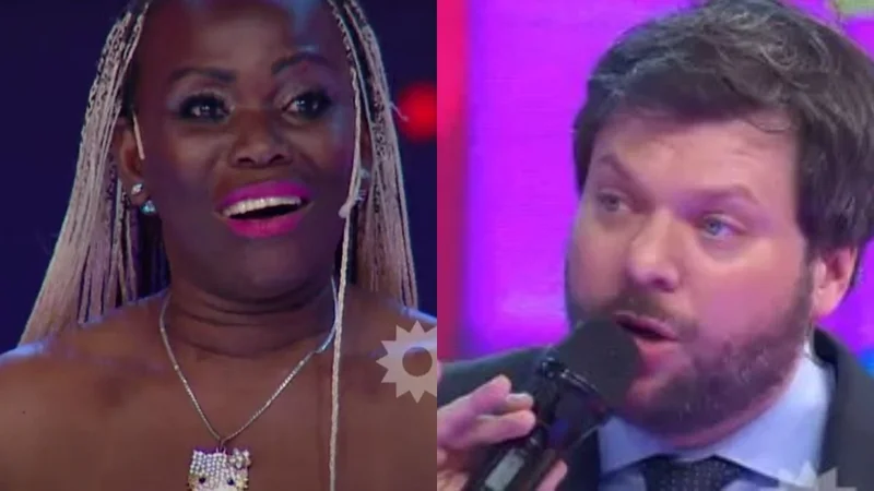 Helen participante brasileña en Los 8 Escalones con Guido Kaczka.