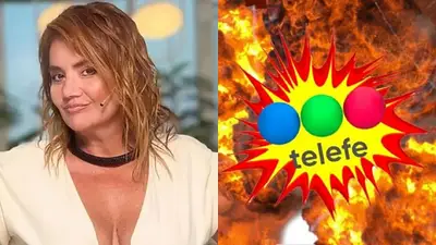Nancy Pazos y el logo de Telefe en llamas Nancy Pazos y el logo de Telefe en llamas