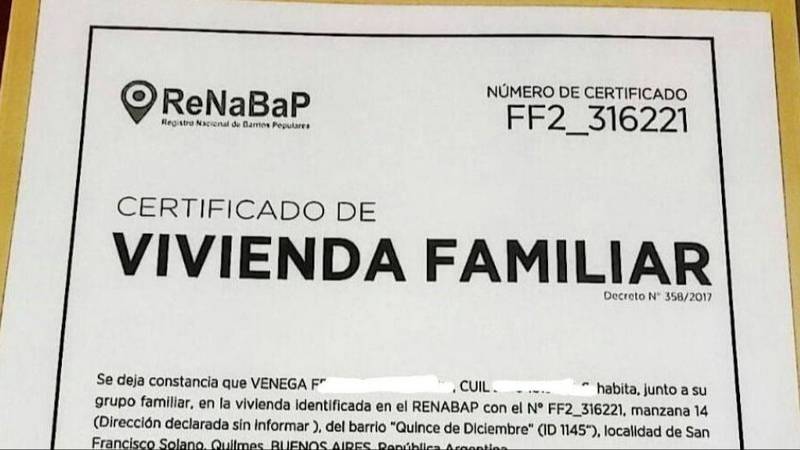 Certificado de vivienda familiar