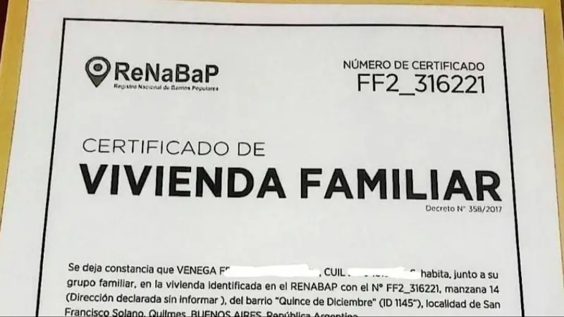 Certificado de vivienda familiar