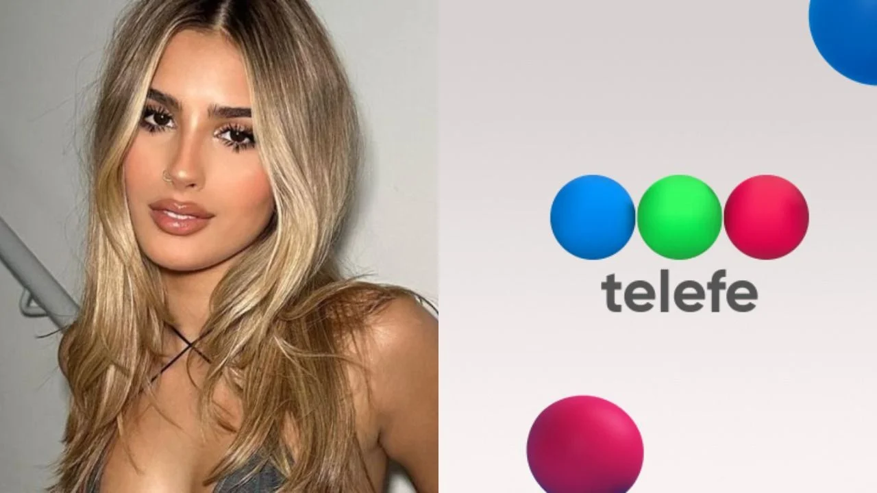 Julieta Poggio y el logo de Telefe