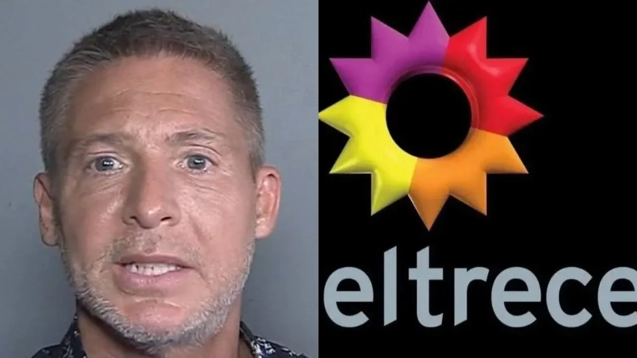 Adrián Suar y el logo de El Trece
