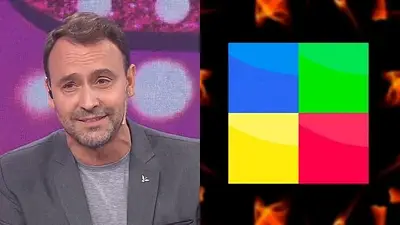 Adrián Pallares y el logo de América TV Adrián Pallares y el logo de América TV