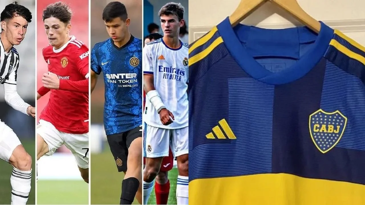 Matías Soulé, Alejandro Garnacho, Franco Carboni, Nico Paz y la camiseta de Boca.