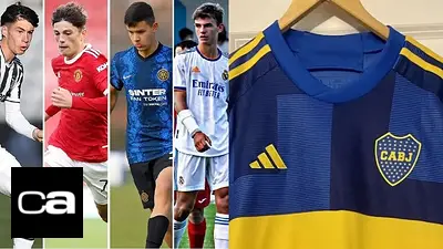 Matías Soulé, Alejandro Garnacho, Franco Carboni, Nico Paz y la camiseta de Boca. Matías Soulé, Alejandro Garnacho, Franco Carboni, Nico Paz y la camiseta de Boca.
