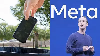 Un celular en la basura y Mark Zuckerberg Un celular en la basura y Mark Zuckerberg
