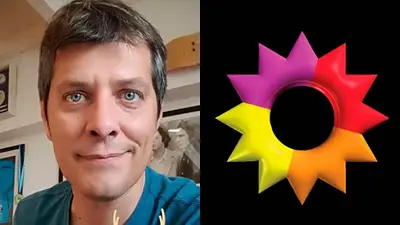Mario Pergolini y el logo de El Trece Mario Pergolini y el logo de El Trece