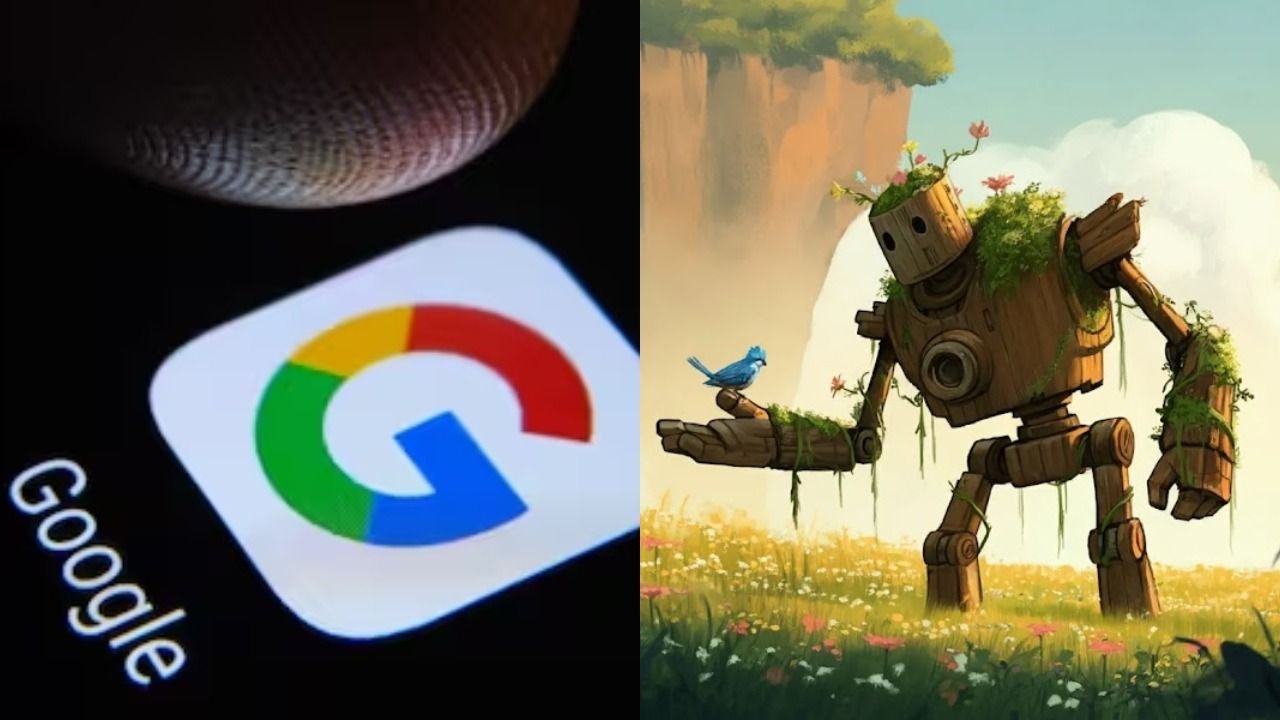 Logo de Google y una imagen creada con Inteligencia Artificial