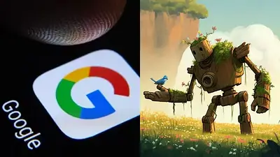 Logo de Google y una imagen creada con Inteligencia Artificial Logo de Google y una imagen creada con Inteligencia Artificial