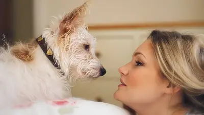 Perro y su dueña. Perro y su dueña.