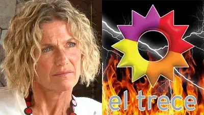 Maru Botana y el logo de El Trece Maru Botana y el logo de El Trece