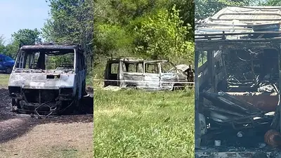 Trafic quemada con restos óseos en una zona rural de Santa Fe. Trafic quemada con restos óseos en una zona rural de Santa Fe.