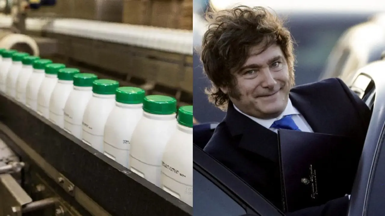 Envases de leche y Javier Milei