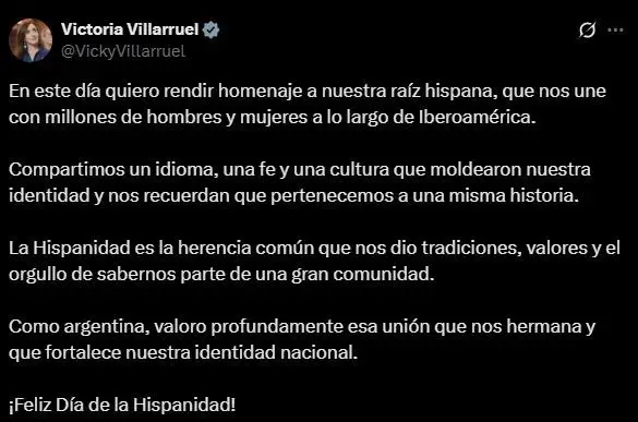 Posteo de Victoria Villarruel