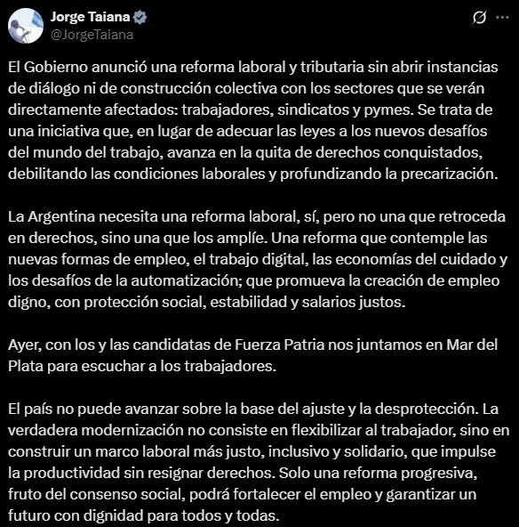 Posteo de Jorge Taiana