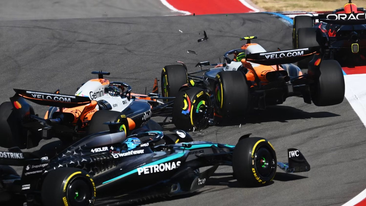 El choque de Oscar Piastri y Lando Norris en la sprint.