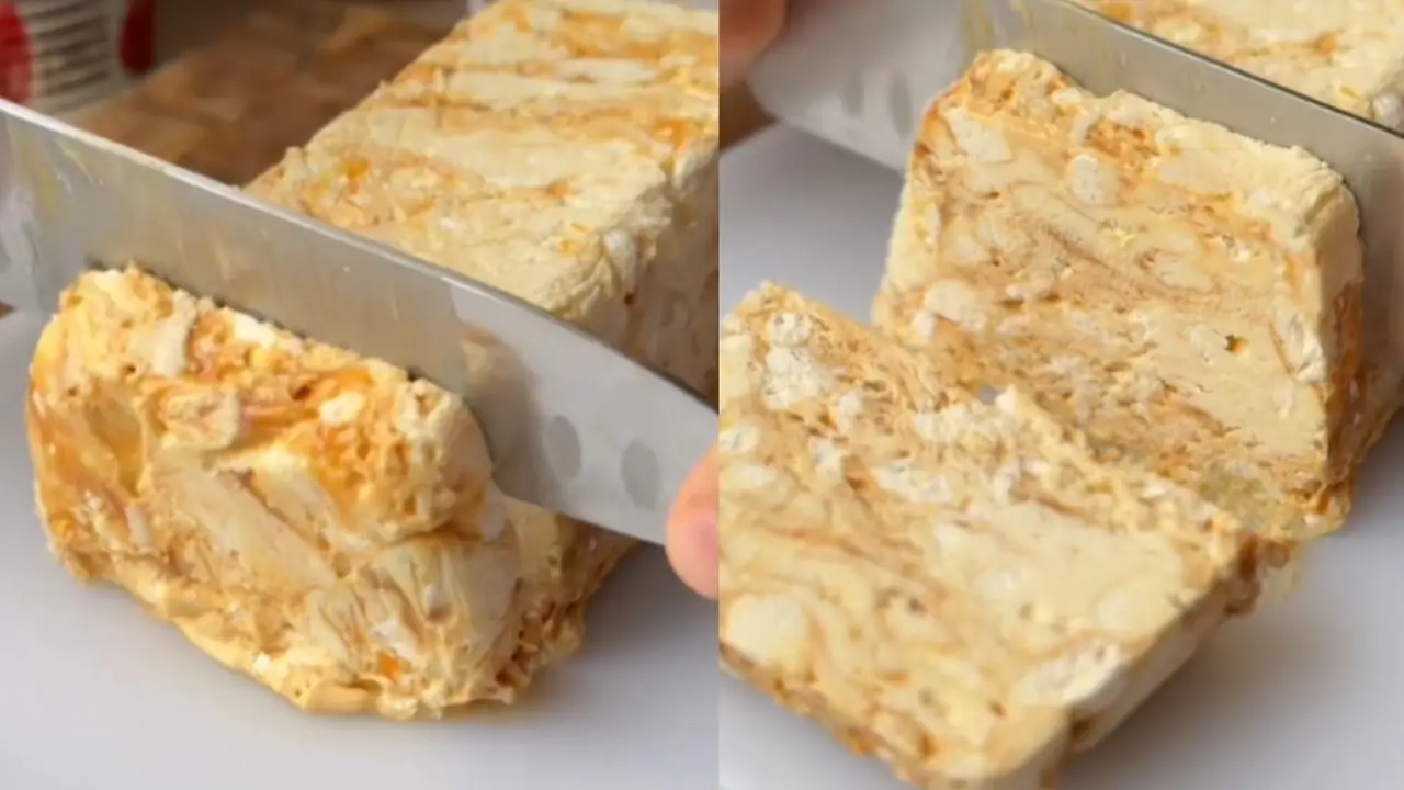 Postre helado de merengues y dulce de leche.