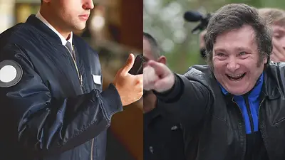 Trabajador de seguridad y Javier Milei Trabajador de seguridad y Javier Milei