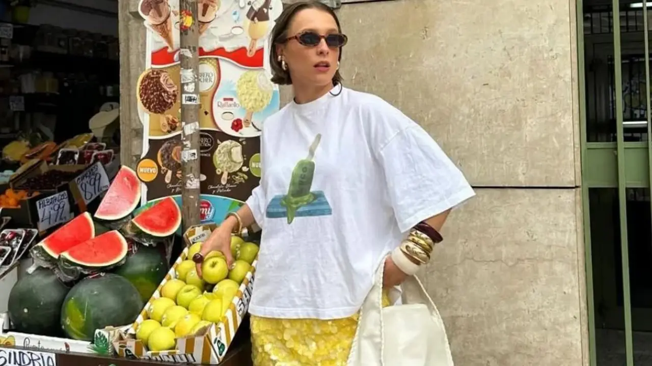 outfit pollera de lentejuelas.