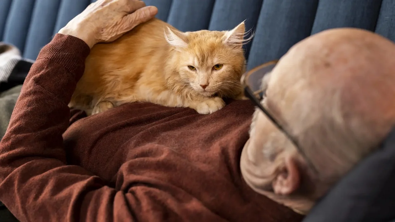 Hombre y su gato.