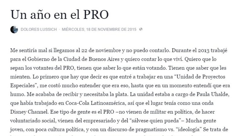 La carta de una ex empleada del PRO que se viralizó en las redes