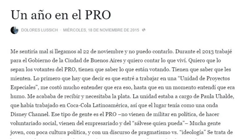 La carta de una ex empleada del PRO que se viralizó en las redes
