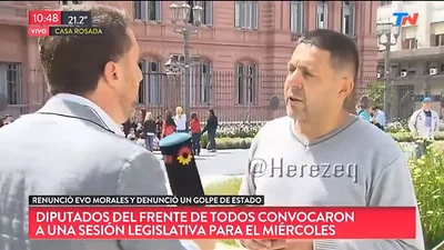 Un vecino increpó a un notero de TN en vivo para pedirle al canal que repudie el golpe de Estado en Bolivia Un vecino increpó a un notero de TN en vivo para pedirle al canal que repudie el golpe de Estado en Bolivia