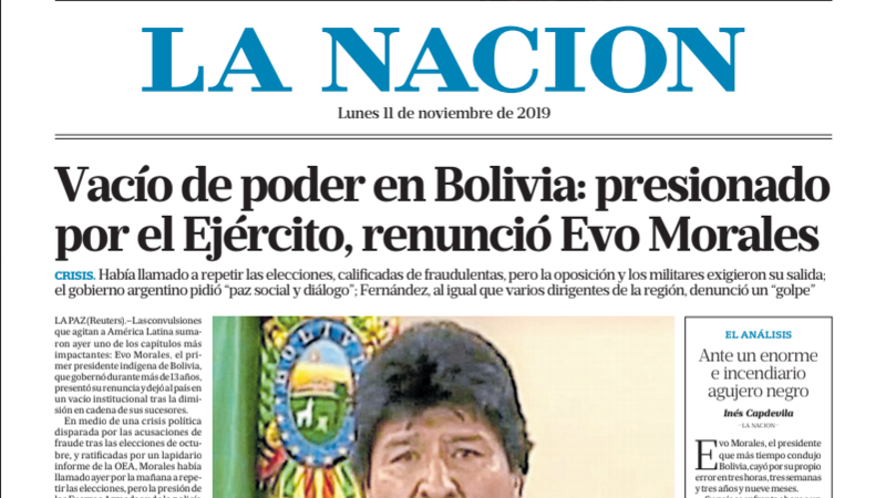 Periodistas de La Nación repudiaron la tapa del diario que niega el golpe en Bolivia