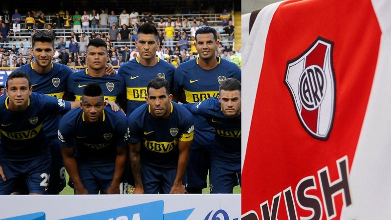 Plantel de Boca Juniors y camiseta de River Plate