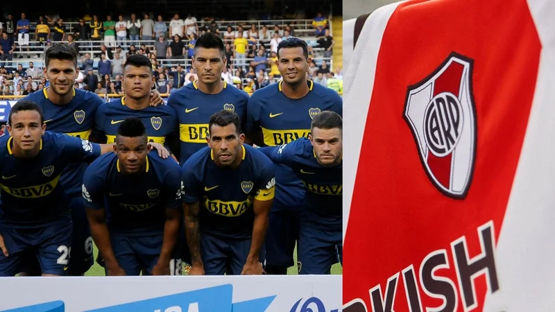 Plantel de Boca Juniors y camiseta de River Plate