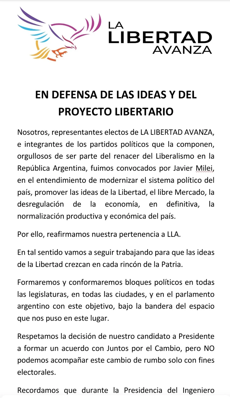 ESTALLÓ LA INTERNA LIBERTARIA: Partidos liberales retiran su apoyo a Javier Milei y se inclinan por Sergio Massa